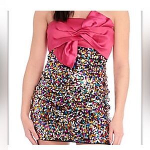 A. Calin by Flying Tomato Sequin Cocktail Dress Sz Small Colorful Strapless